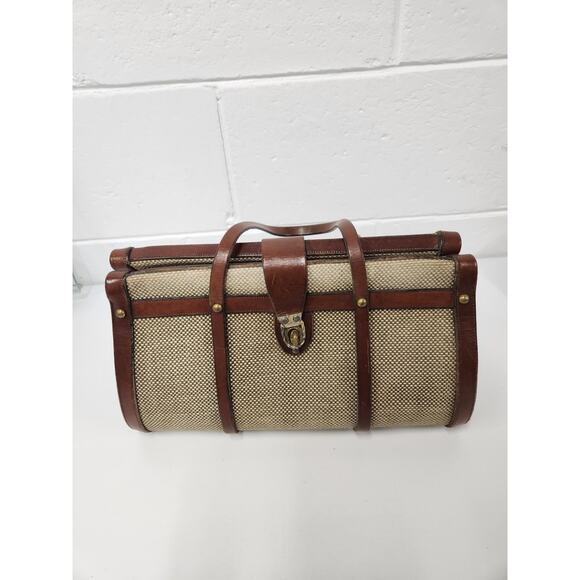 Rare Vintage Designer John Romain Leather Tweed Handbag 60s, 70s, In Brown/Beige - Picture 2 of 16